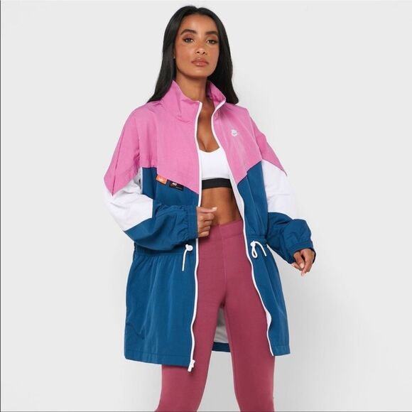 NWT Nike Icon Clash Track Jacket Women’s Medium Windbreaker Long Pink White Blue - Picture 3 of 12